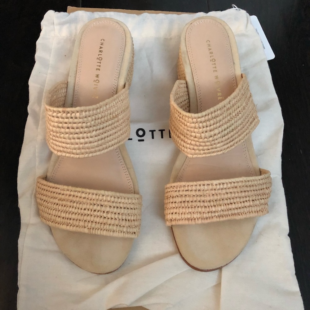 Charlotte Woivre Natural Raffia Sandals - Size 37